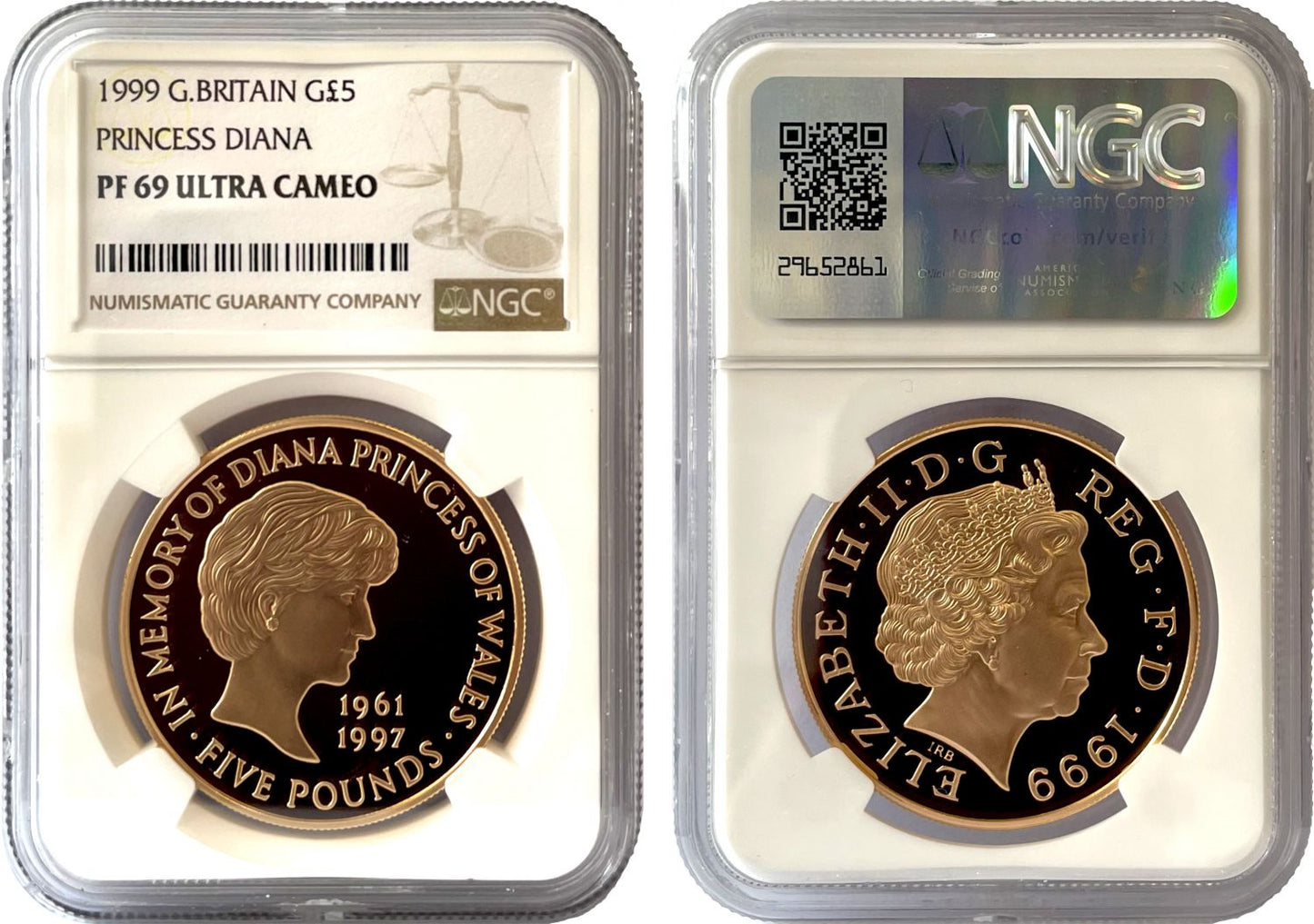 Elizabeth II 1999 PF69 UCAM gold Five-Pounds Princess Diana