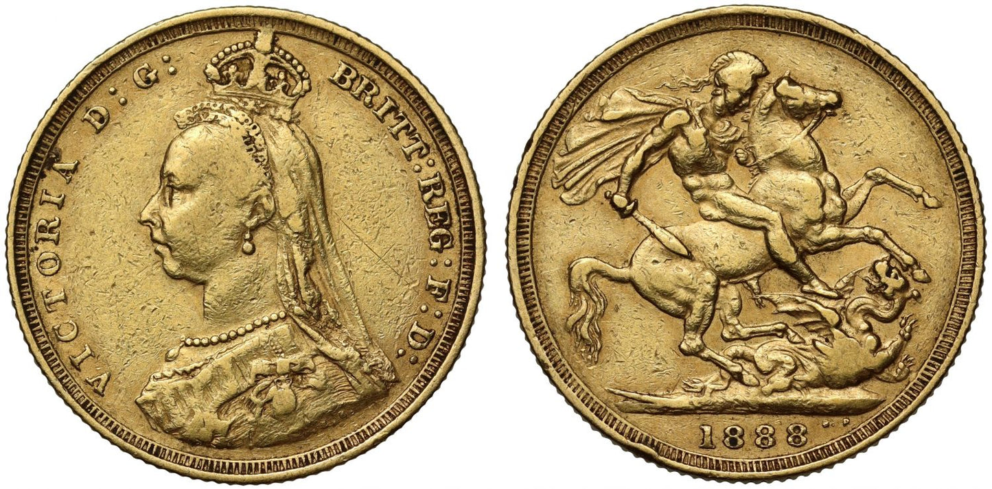 Victoria 1888-S Sovereign Sydney Mint DISH S8, first legend reuse of S3 obverse