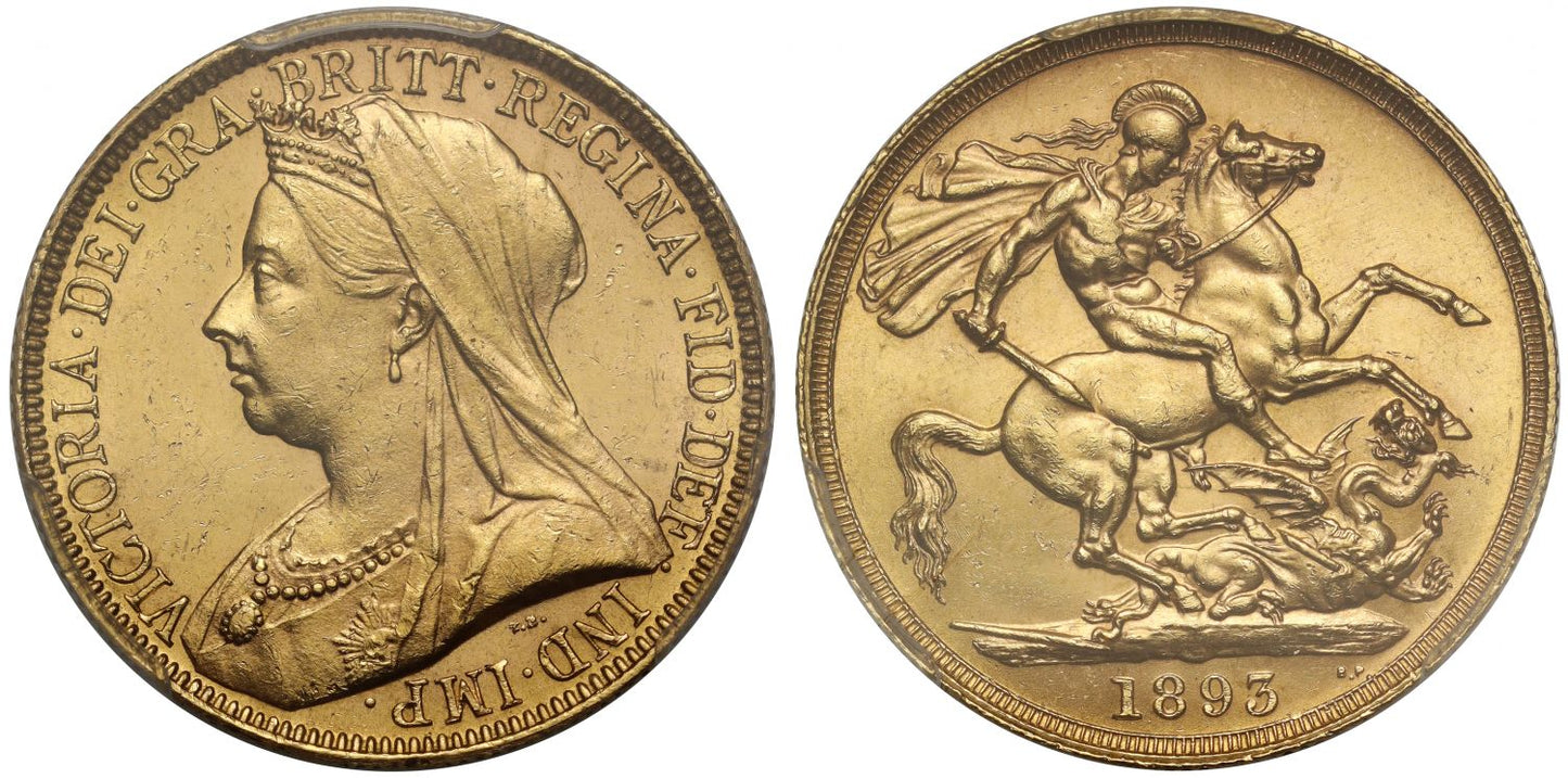 Victoria 1893 Two-Pounds, older veiled head, MS62