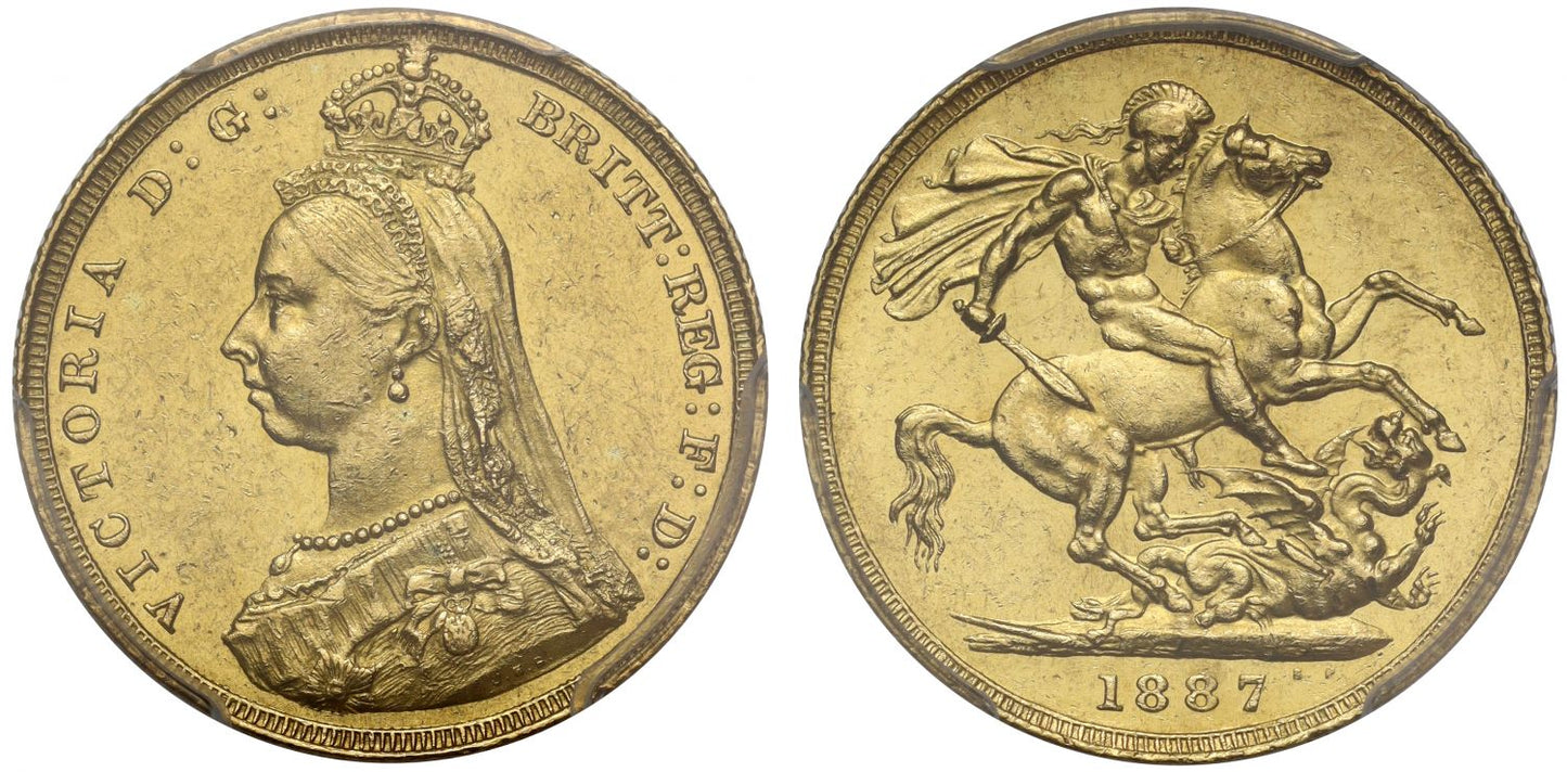Victoria 1887 Sovereign, DISH L4, hooked J initials, R5, PCGS MS61