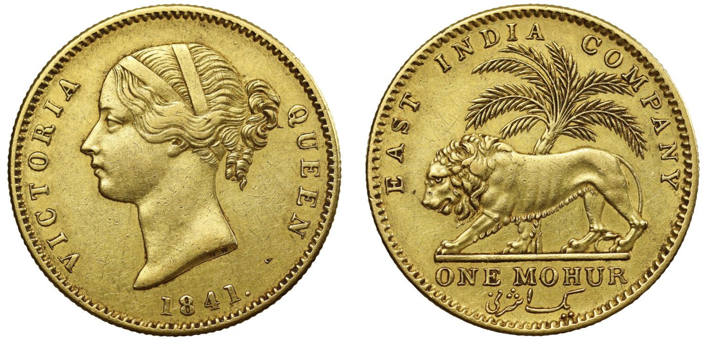 AU53 | India, Victoria, Mohur, 1841, divided legend.