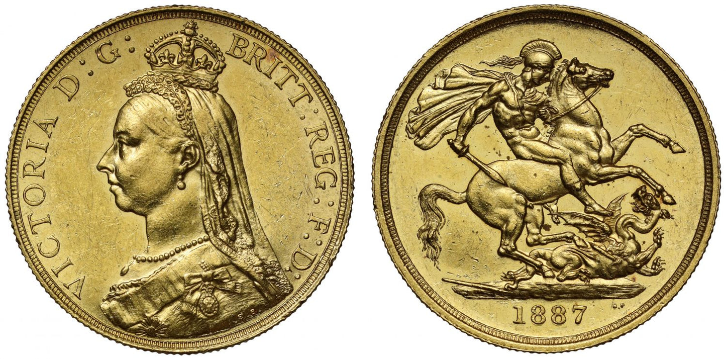 Victoria 1887 Two-Pounds, obverse struck from the proof die, ext rare