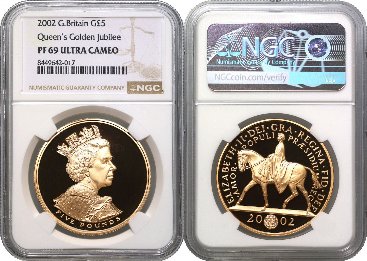 Elizabeth II 2002 PF69 UC Five-Pounds Golden Jubilee