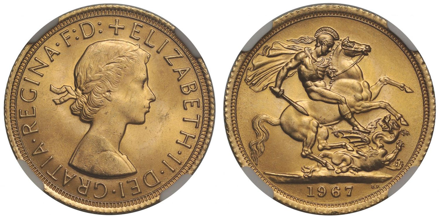 Elizabeth II 1967 Gillick Sovereign MS65