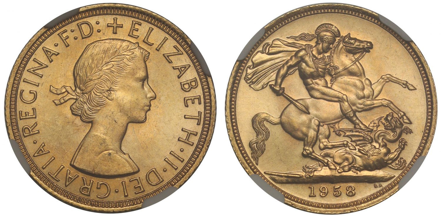 Elizabeth II 1958 Gillick Sovereign MS65+