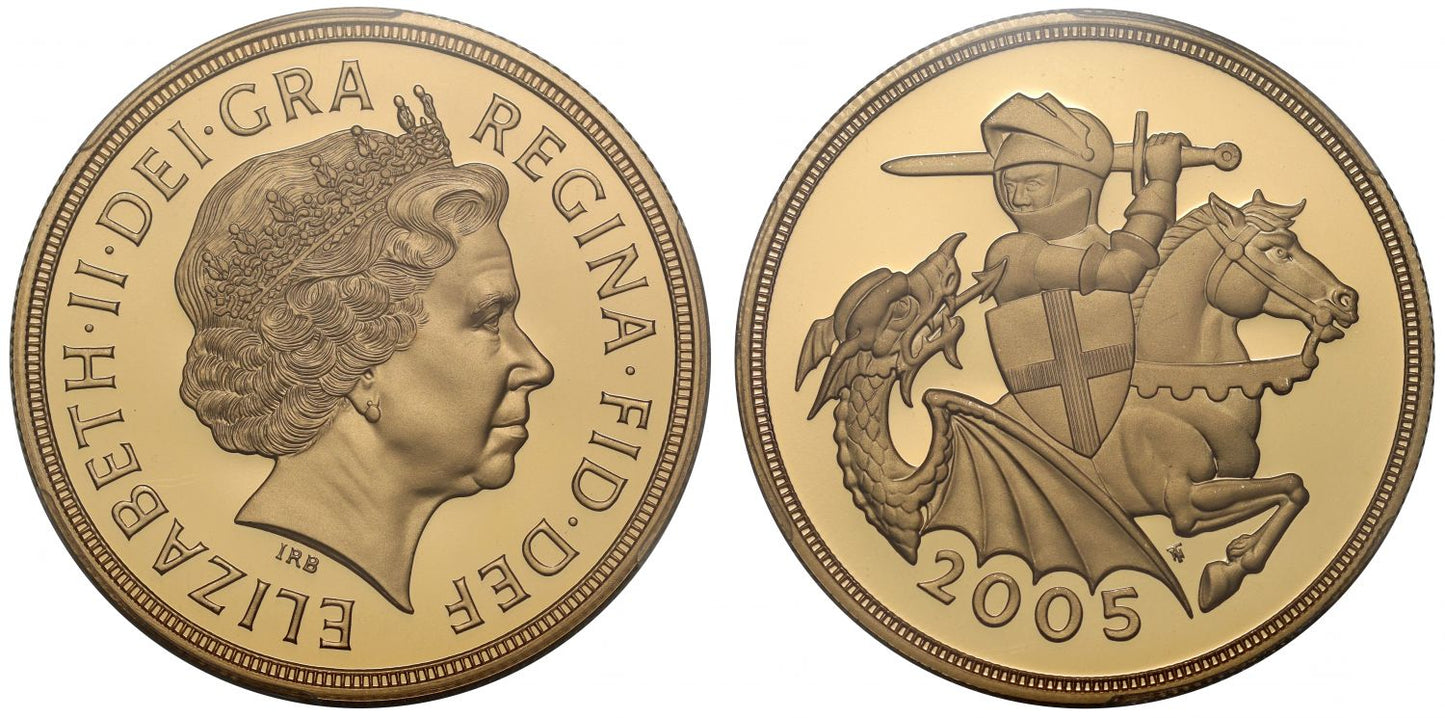 Elizabeth II 2005 proof Five-Pounds PR70 DCAM, one year type