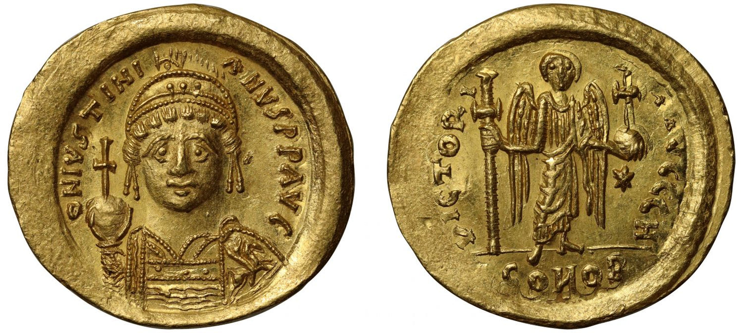 Justinian I, gold Solidus.
