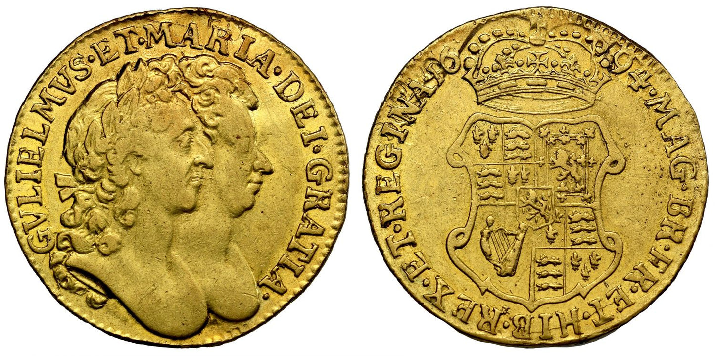 William and Mary 1694 Guinea, conjoined busts, final year