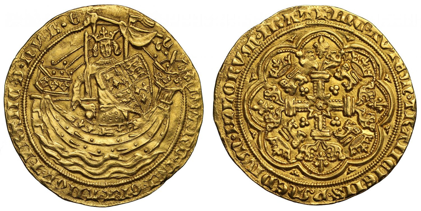 Edward III Noble, No REX in legend, MS63, "Kingless" Noble, very rare