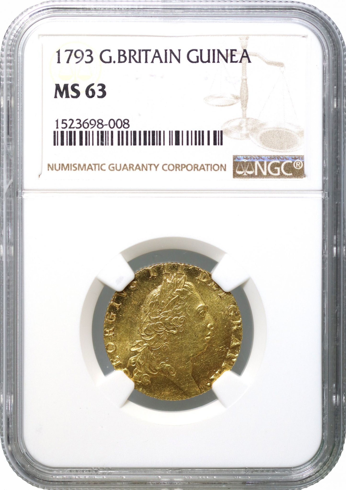 George III 1793 Guinea, MS63, fifth bust, spade reverse