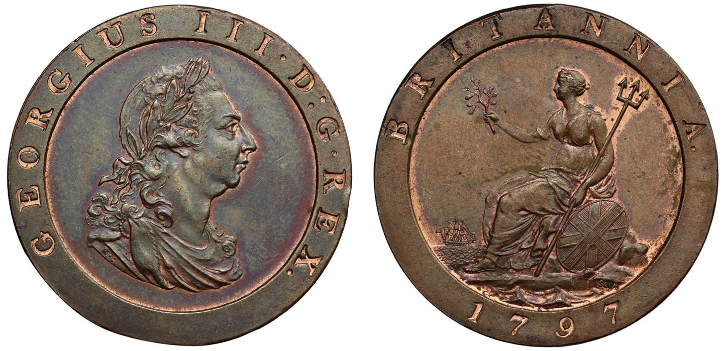 George III 1797 Cartwheel Penny, MS62 BN, 10 leaf wreath