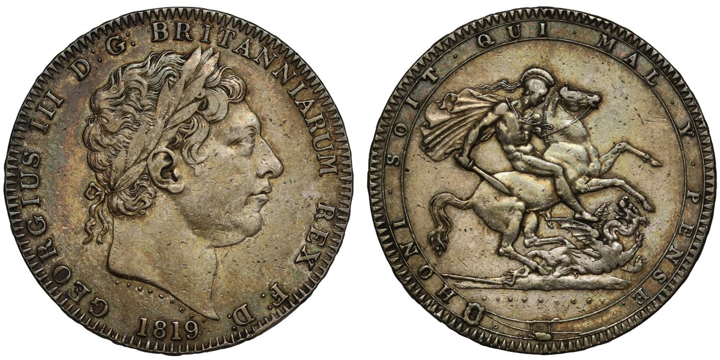 George III 1819 Crown LX, the rarer edge year by Pistrucci