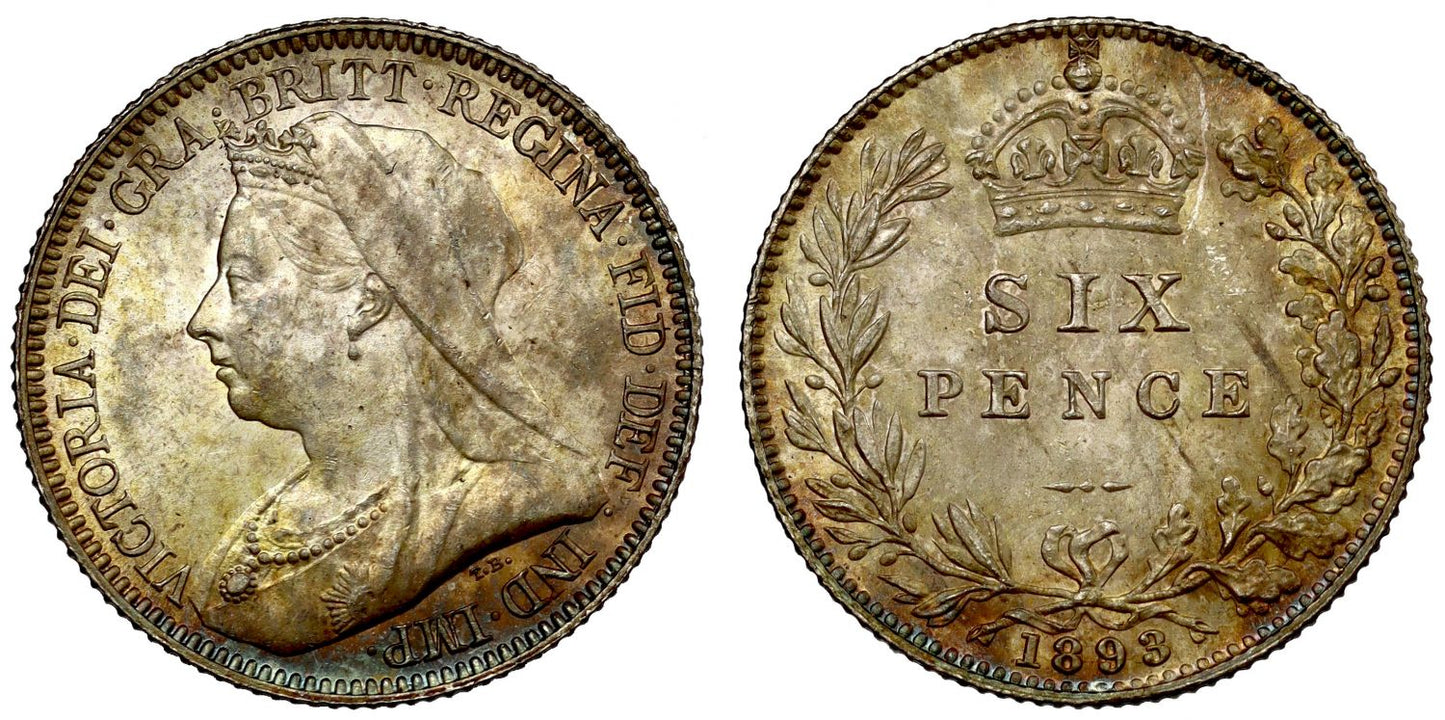 * Victoria 1893 Sixpence, old head, introductory year of type NGC MS64