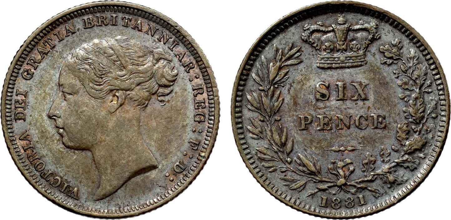 Victoria 1881 Sixpence, young head, NGC AU55