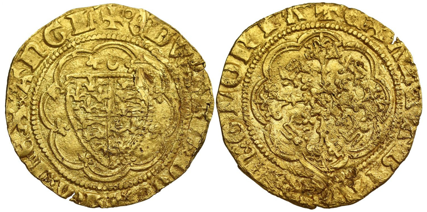 Edward III Quarter-Noble, Calais, crescent over shield, rare issue