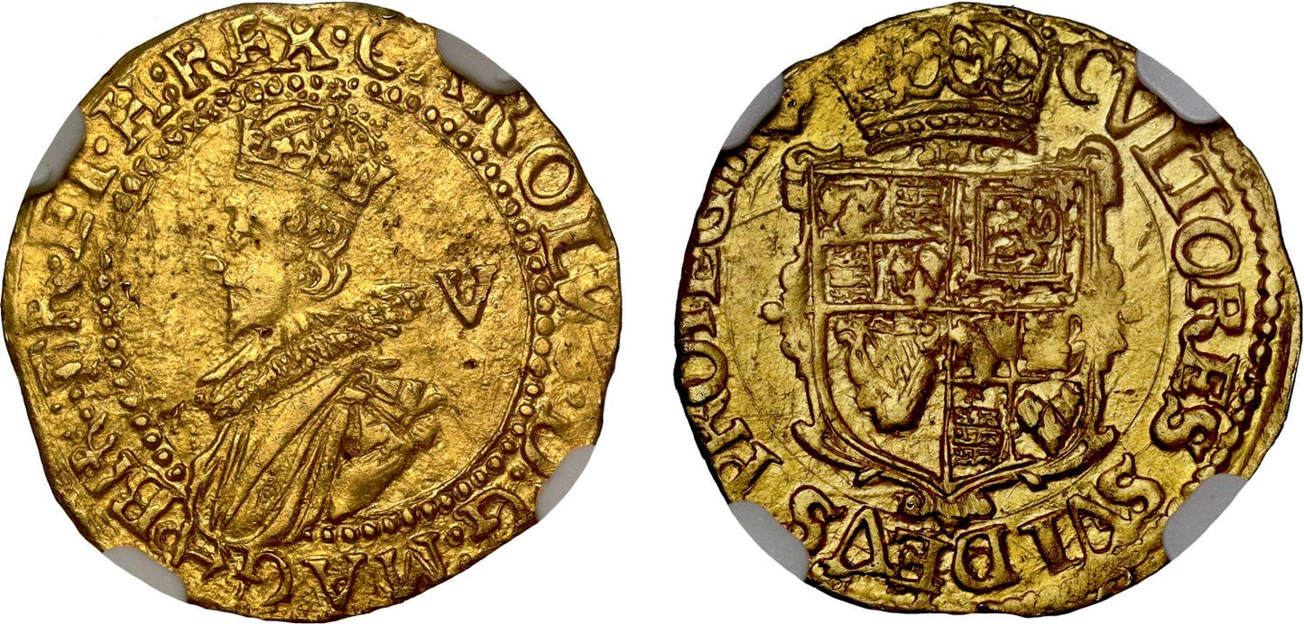Charles I gold Crown mint mark anchor below bust MS61, highest rarity