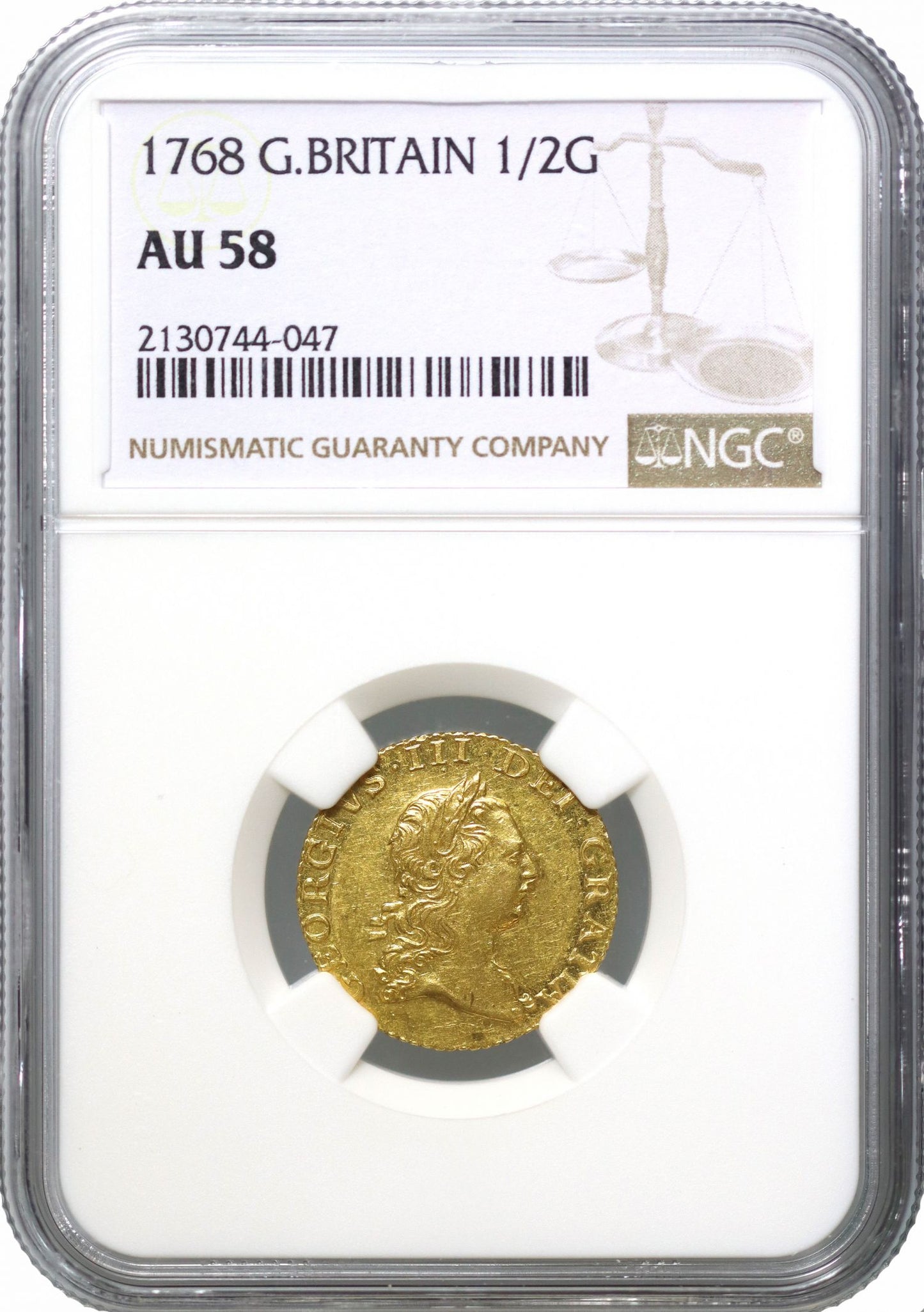 George III 1768 Half-Guinea, second bust, AU58, joint finest graded, ex Baumhauer