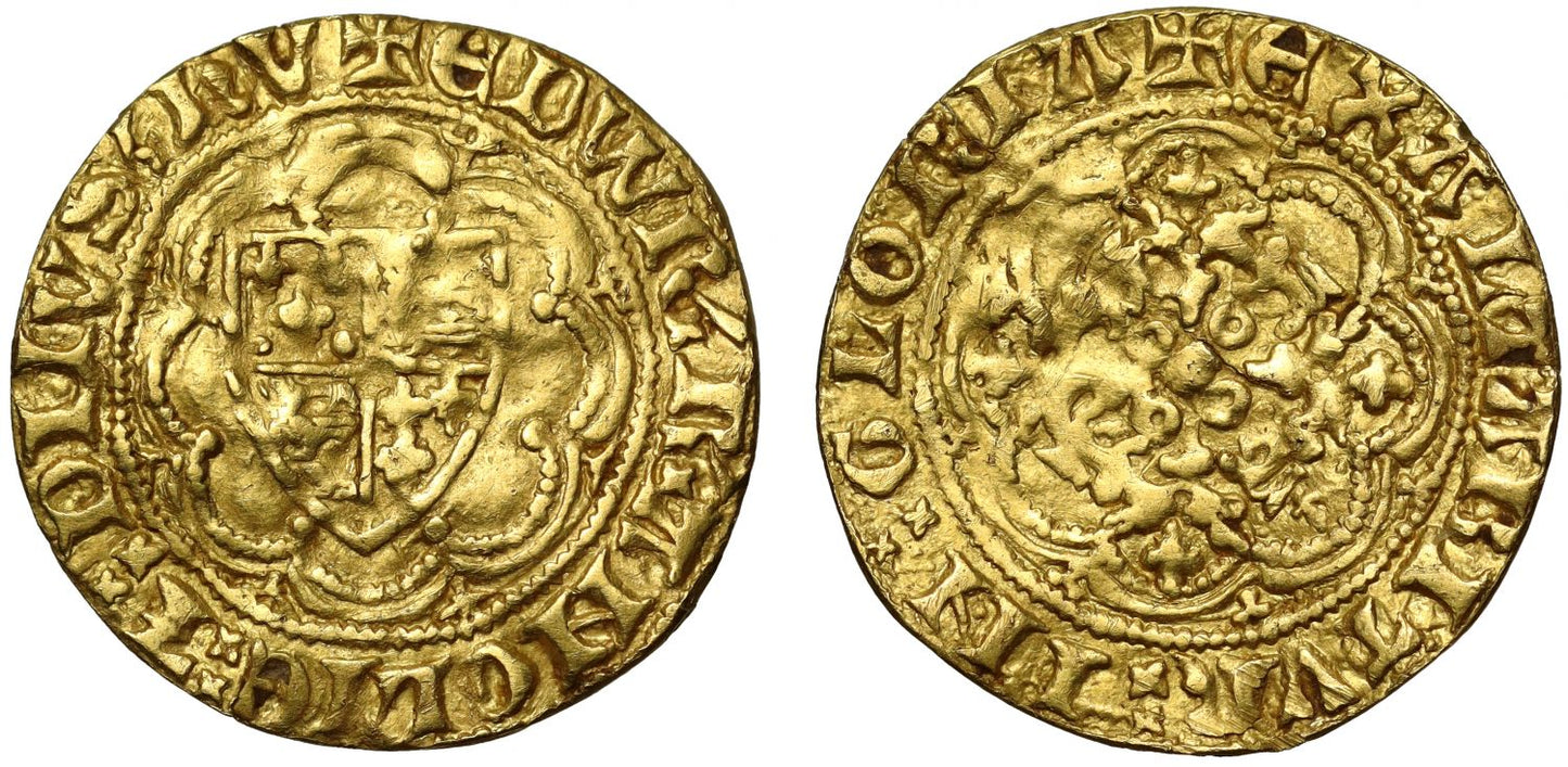 Edward III Quarter-Noble, Transitional Treaty, lis over lion 4th quarter