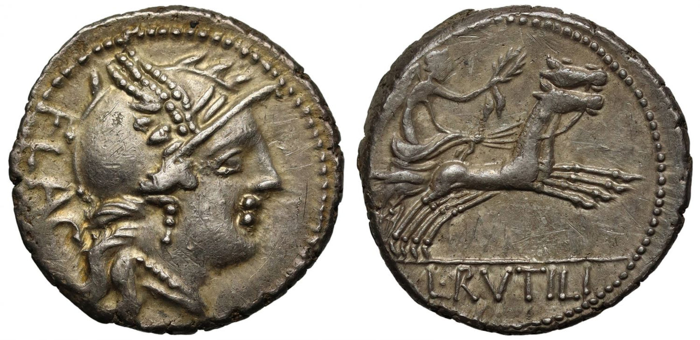 L Rutilius Flaccus, Silver Denarius.