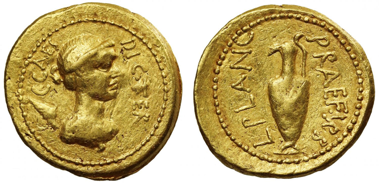 Julius Caesar and L. Munatius Plancus, Gold Aureus.
