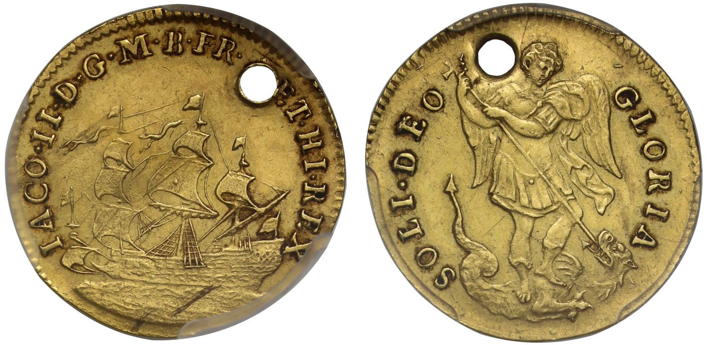 James II gold Touch Piece, pierced as usual and presumably handled by the King