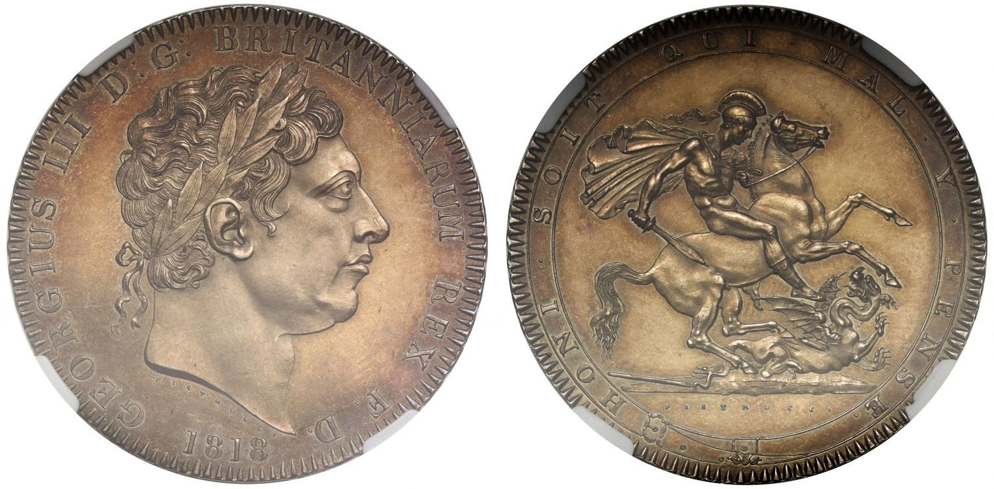 George III 1818 Crown, LVII edge, MS62, 1st year of issue