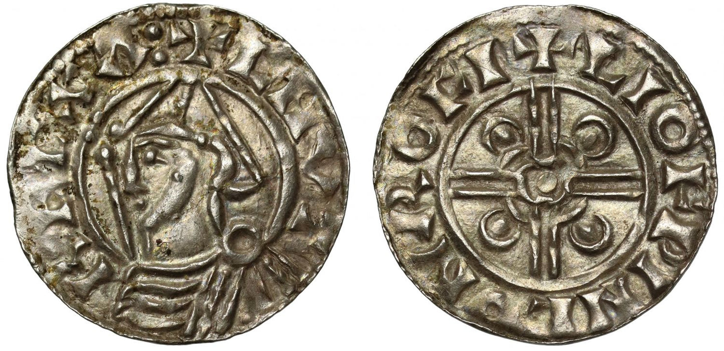 Canute Penny, Pointed Helmet type, Rochester mint, Leofwine