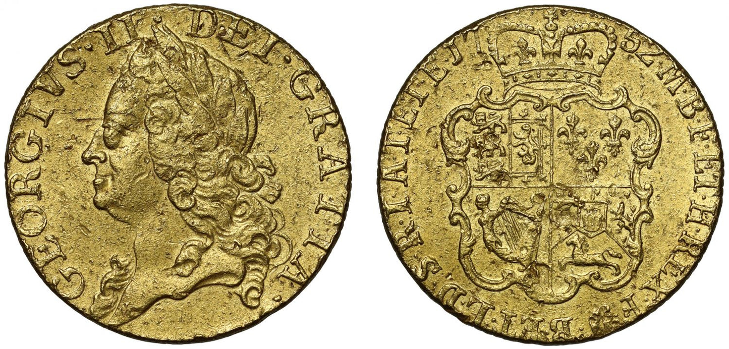 George II 1752 Guinea, old bust, very rare date