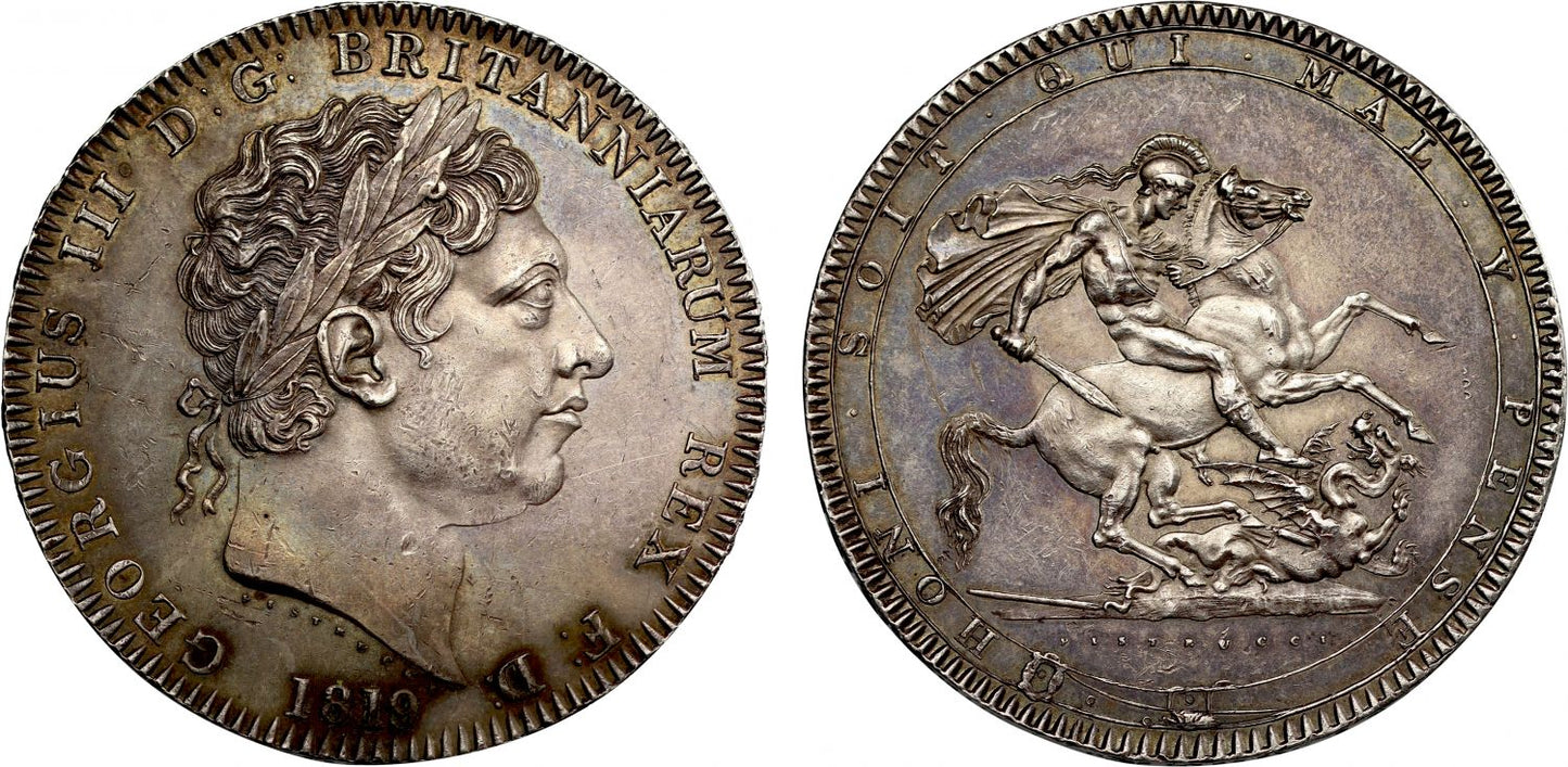 George III 1819 Crown, LIX edge, MS60, engraved by Pistrucci