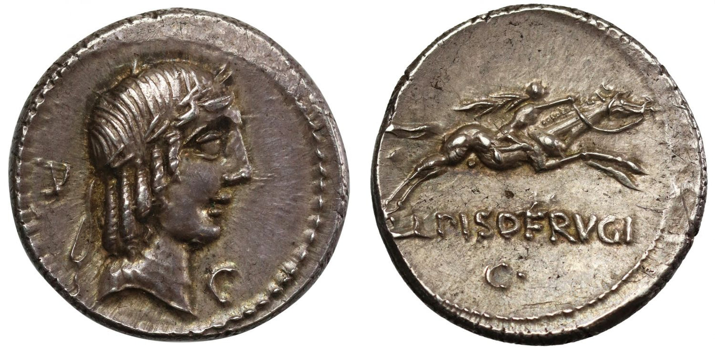 L Piso Frugi, Silver Denarius.