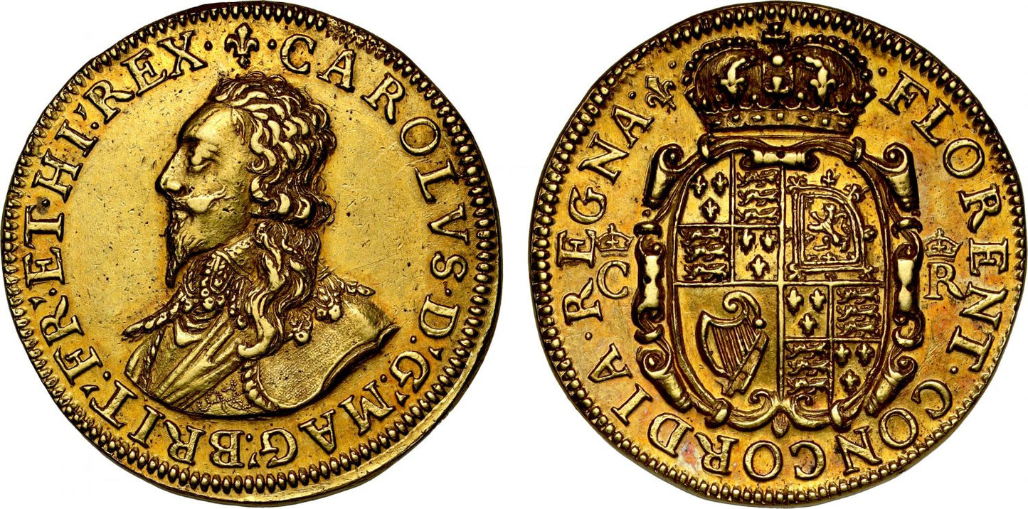 Charles I pattern heavy weight gold Unite, Unique 30 shilling weight NGC AU55