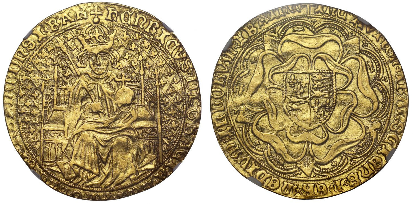 Henry VII fine gold Sovereign of earliest type available NGC AU50, realistic artistic portrait