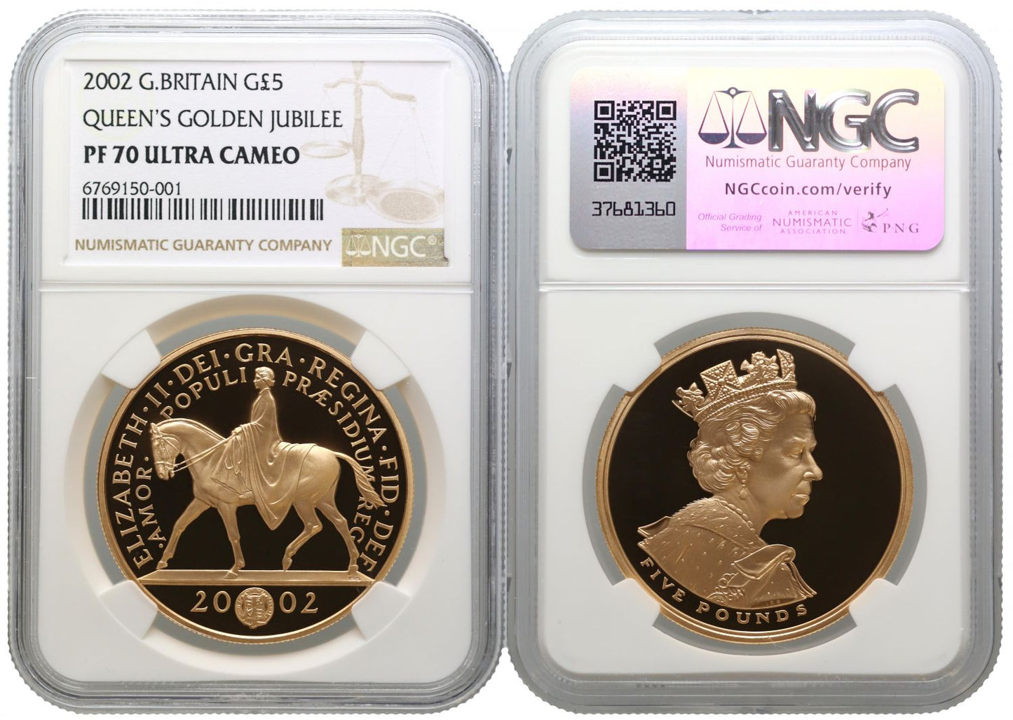 Elizabeth II 2002 proof Five-Pounds PF70 UCAM Golden Jubilee