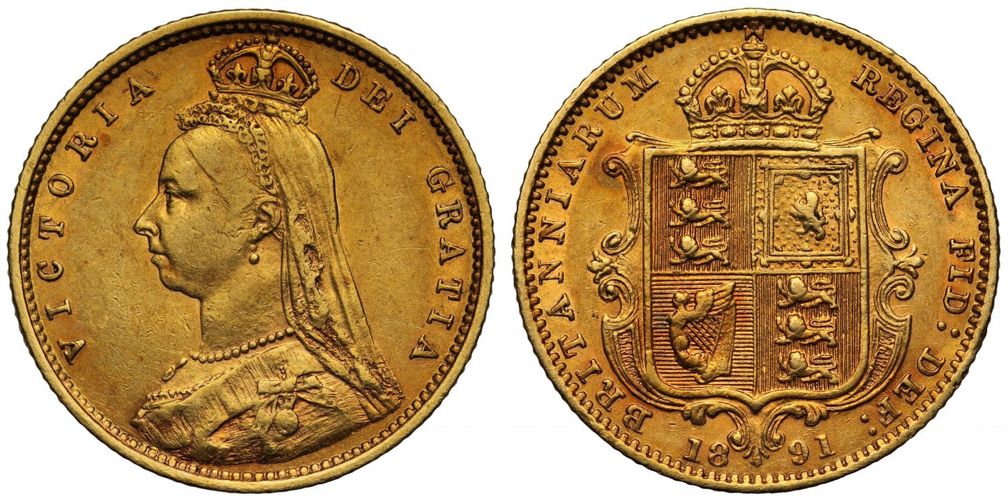 Victoria 1891 Half-Sovereign London AU55, DISH L513