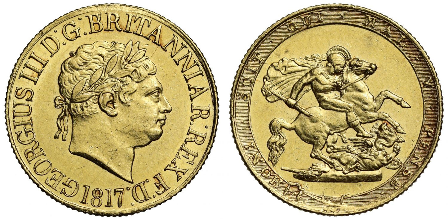 George III 1817 Sovereign, initial date, AU58