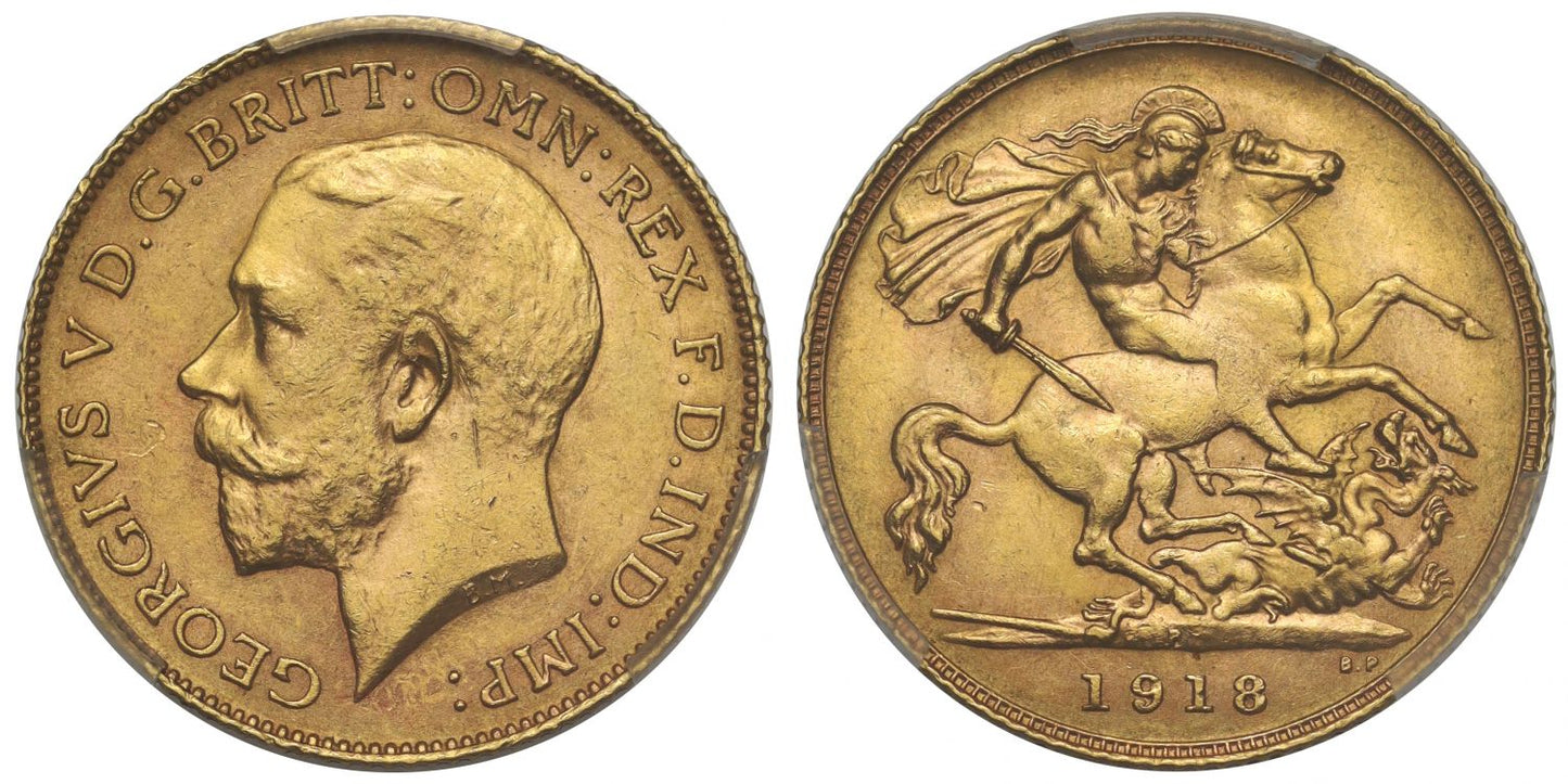 George V 1918-P Half-Sovereign, Perth Mint, key date rarity PCGS MS62