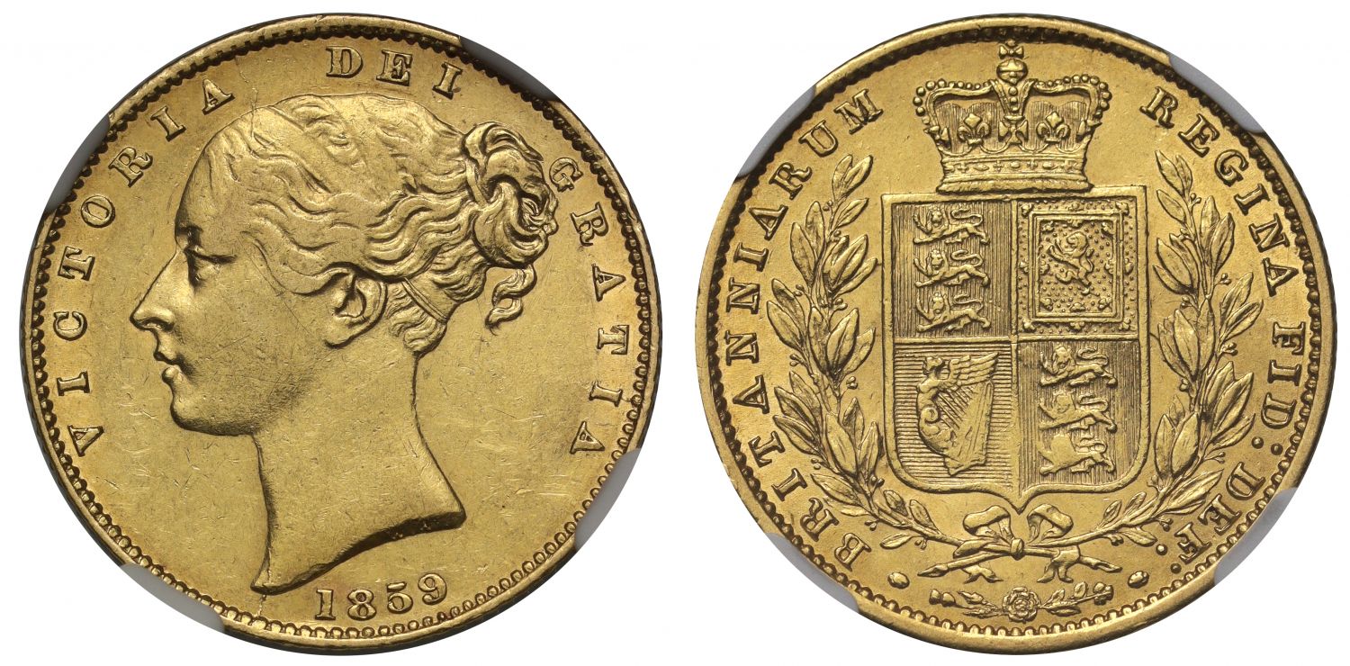 Victoria 1859 'Ansell' Sovereign AU53, struck from Australian gold