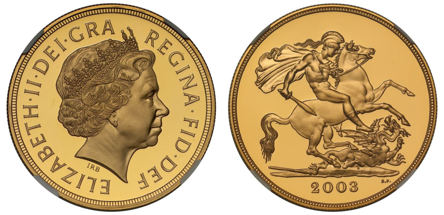 Elizabeth II 2003 proof Five-Pounds PF70 UCAM