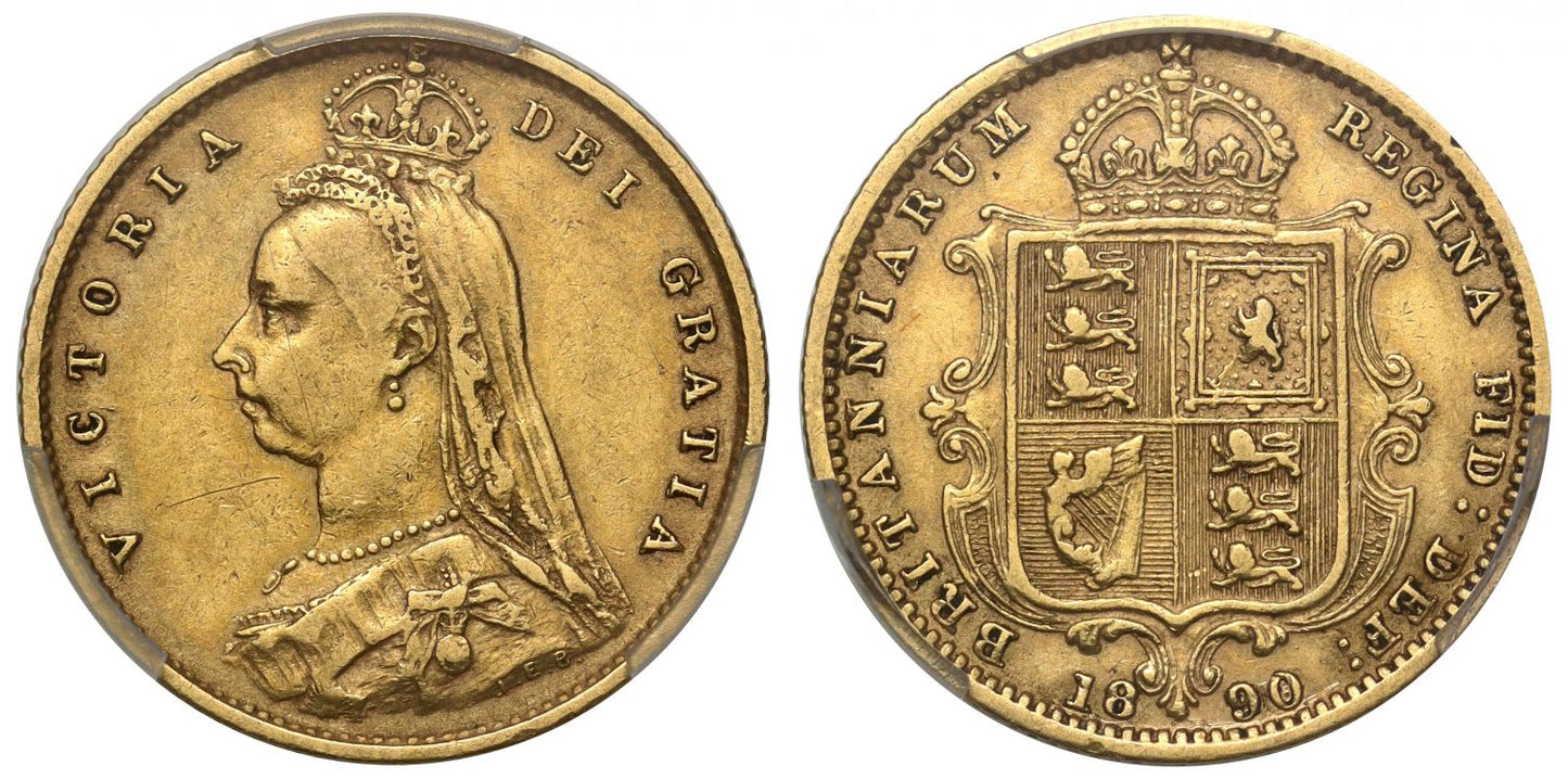 Victoria 1890 Half-Sovereign London mint, with JEB, low shield, PCGS XF45