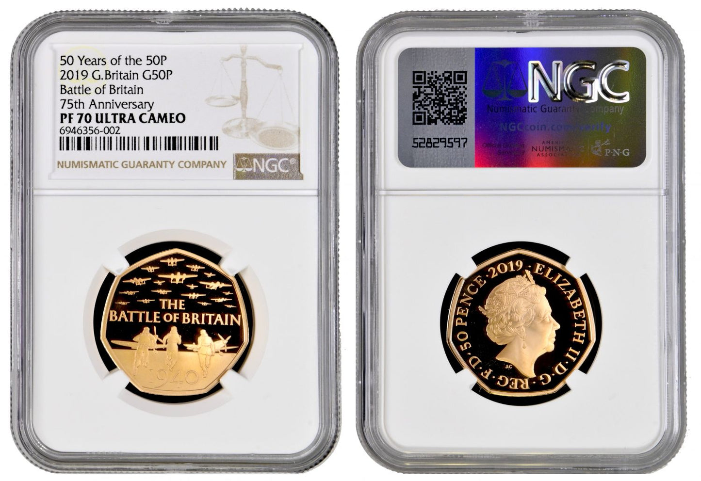 Elizabeth II 2019 PF70 UC gold 50p Battle of Britain 75th Anniversary, low mintage