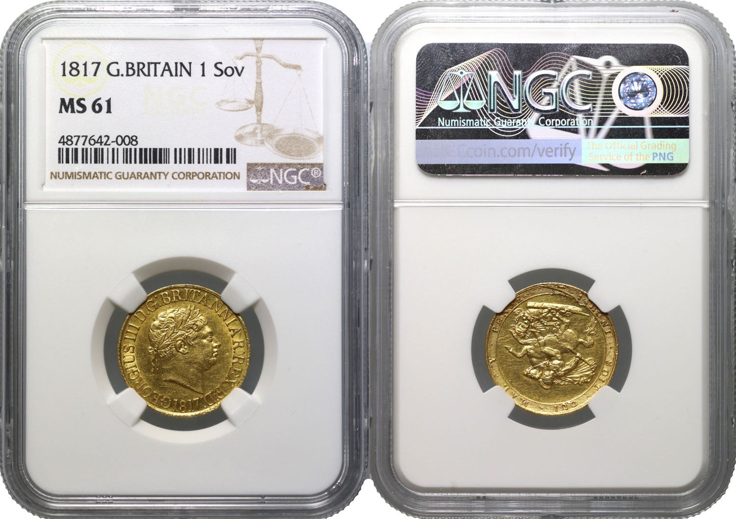 George III 1817 Sovereign, first year of issue MS61