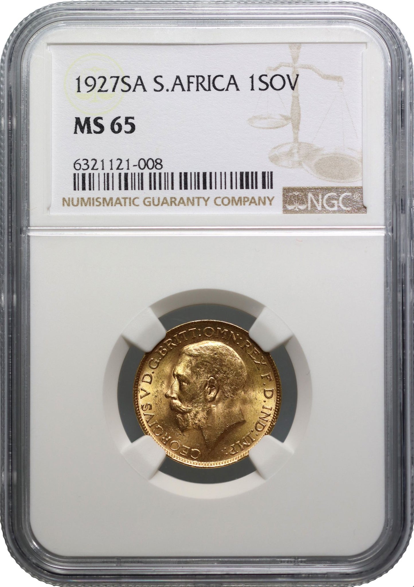 George V 1927-SA Sovereign NGC MS65