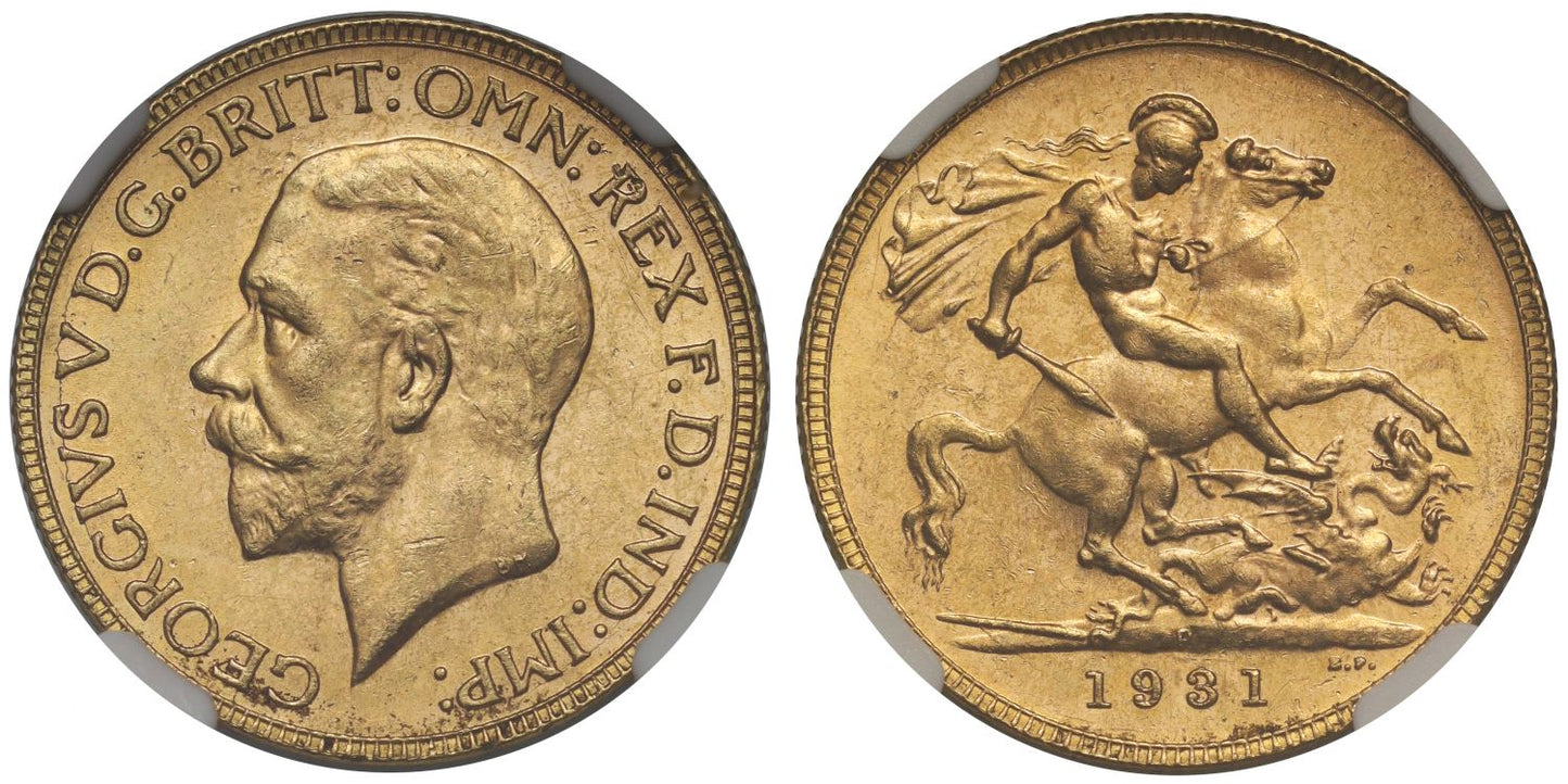 George V 1931-P Sovereign Perth mint MS64+