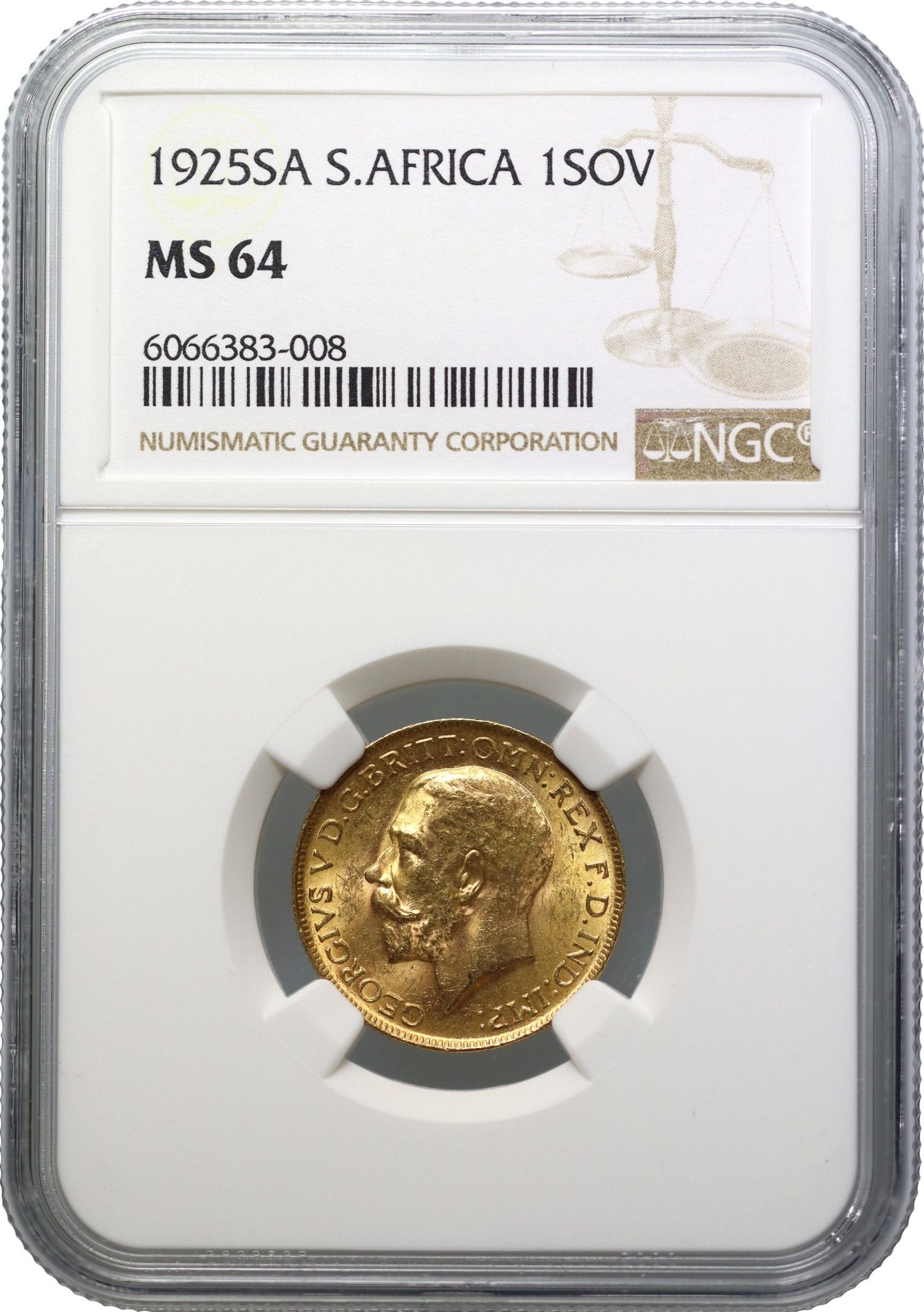 George V 1925-SA Sovereign NGC MS64 Pretoria, South Africa mint