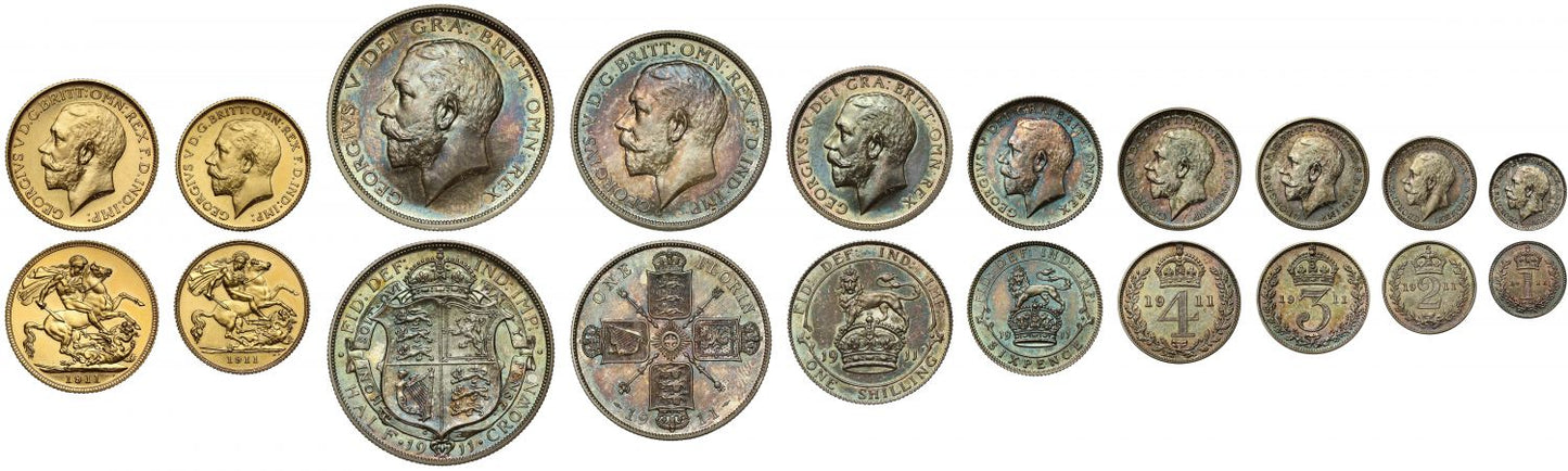 George V 1911 10-coin proof Set Coronation NGC PF63-PF66 with original case