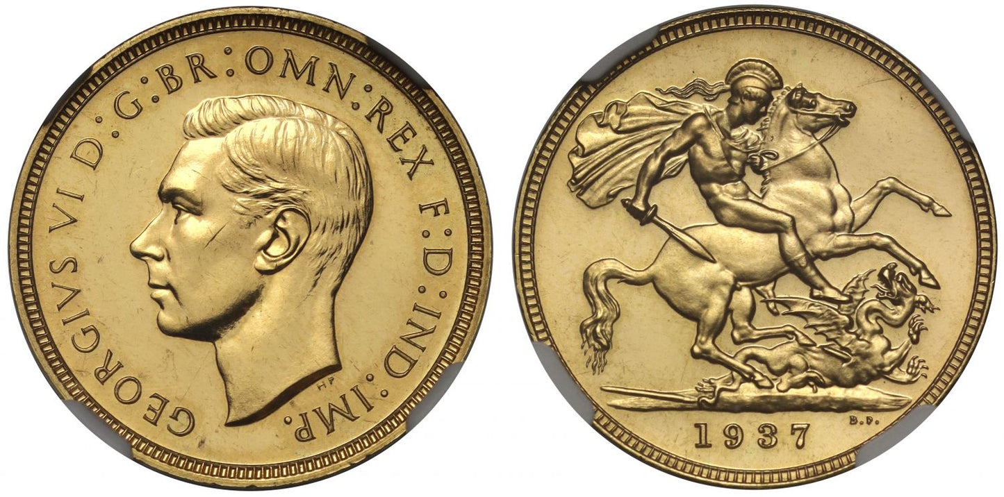 George VI 1937 proof Sovereign PF62, only 5,501 struck