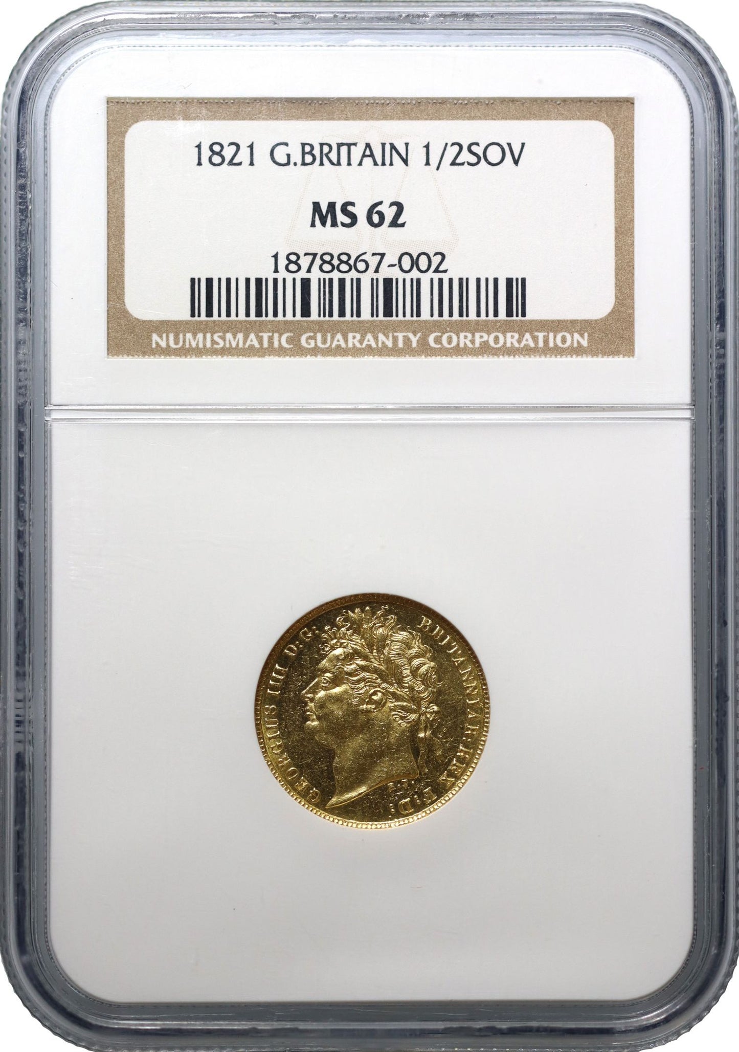 George IV 1821 Half-Sovereign, very rare one year only type MS62