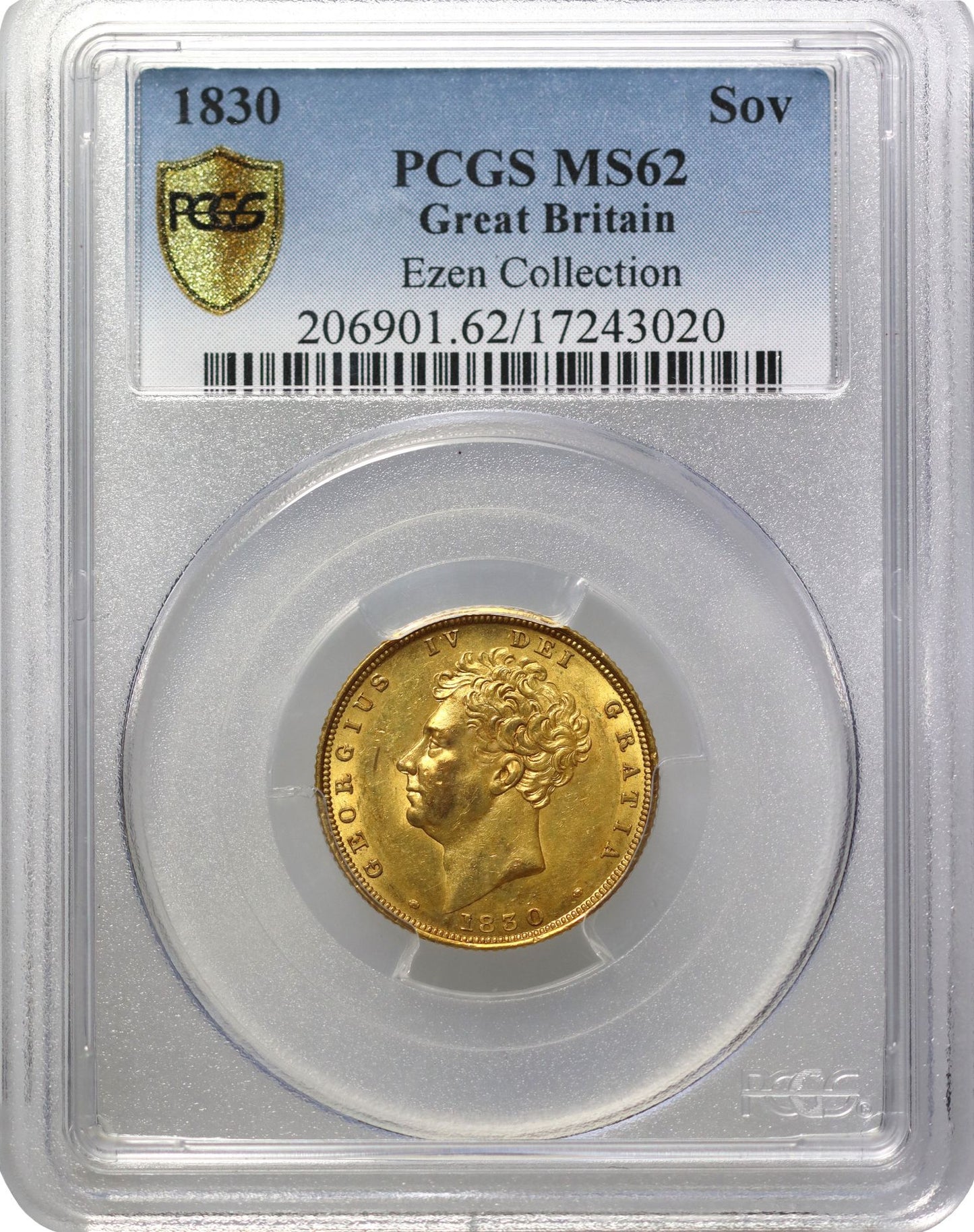 George IV 1830 Sovereign bare head PCGS MS62