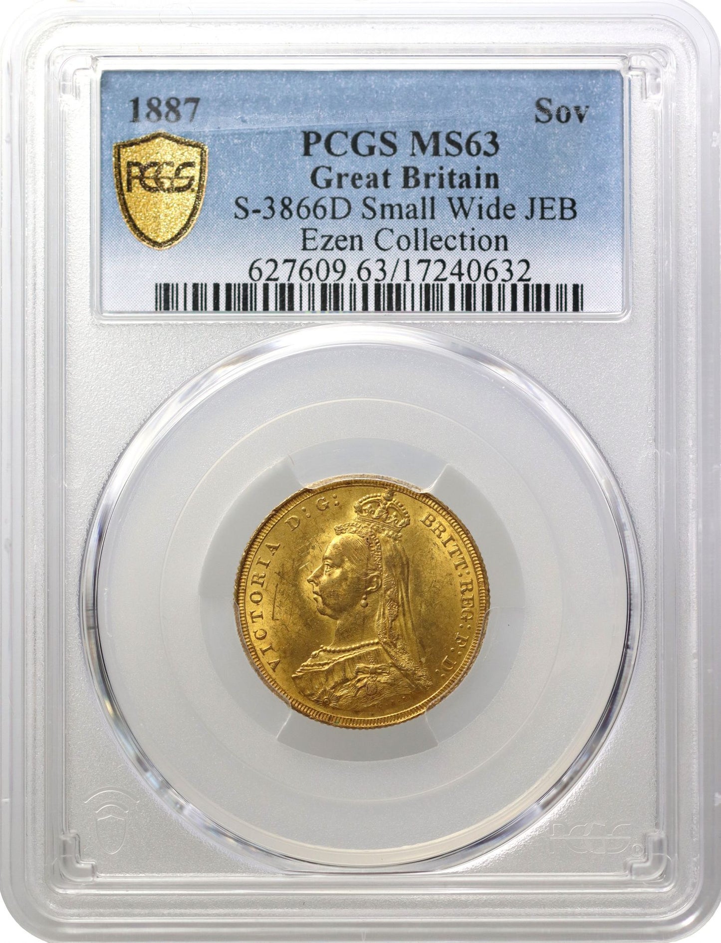 Victoria 1887 Sovereign, hooked J, MS63, DISH L3, perhaps the finest, ex Ezen
