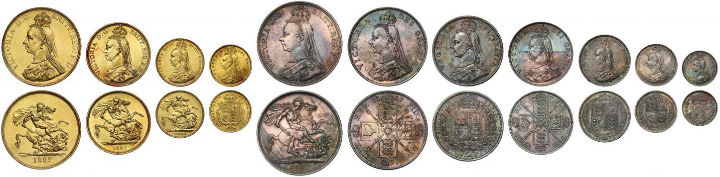 Victoria 1887 11-coin gold and silver Currency Set in modern box